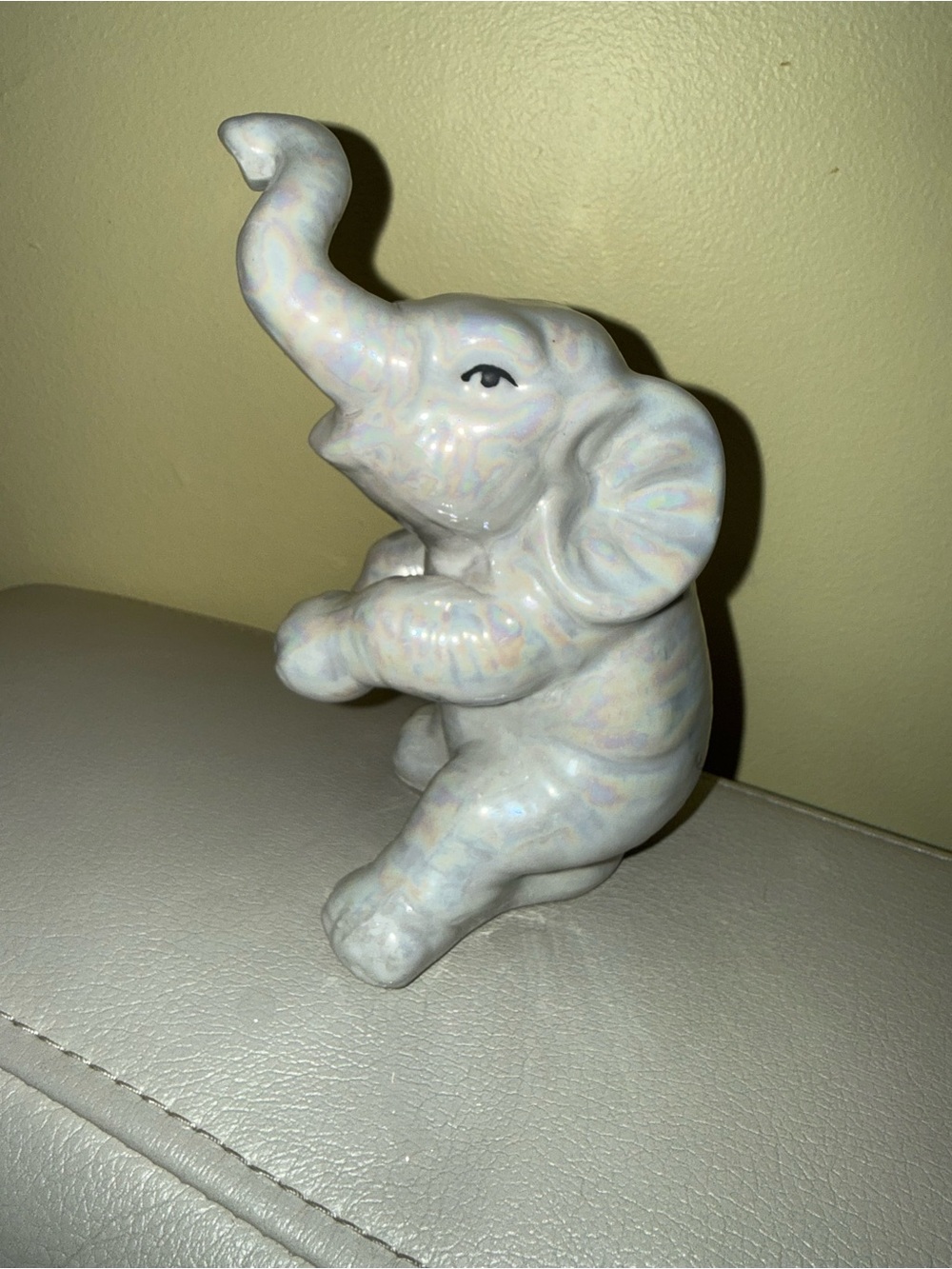 Iridescent White Ceramic Elephant Figurine Home Art